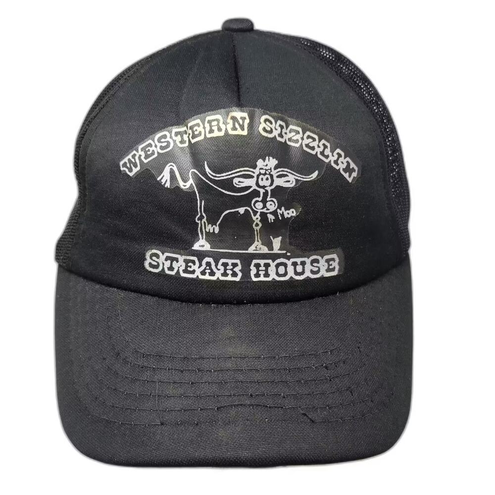 Western Sizzlin Steak House Cow AJM Black Trucker Hat Snapback OS Foam Mesh